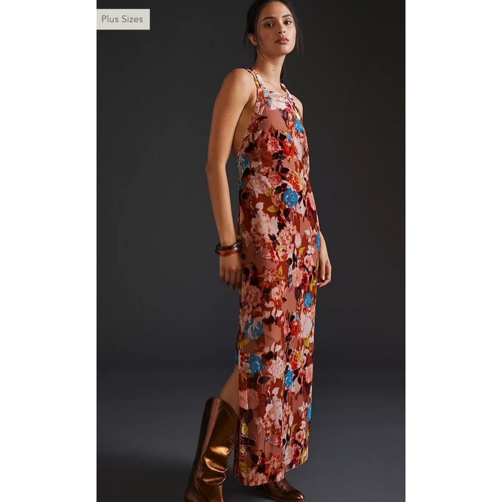 Anthro halter velvet maxi dress